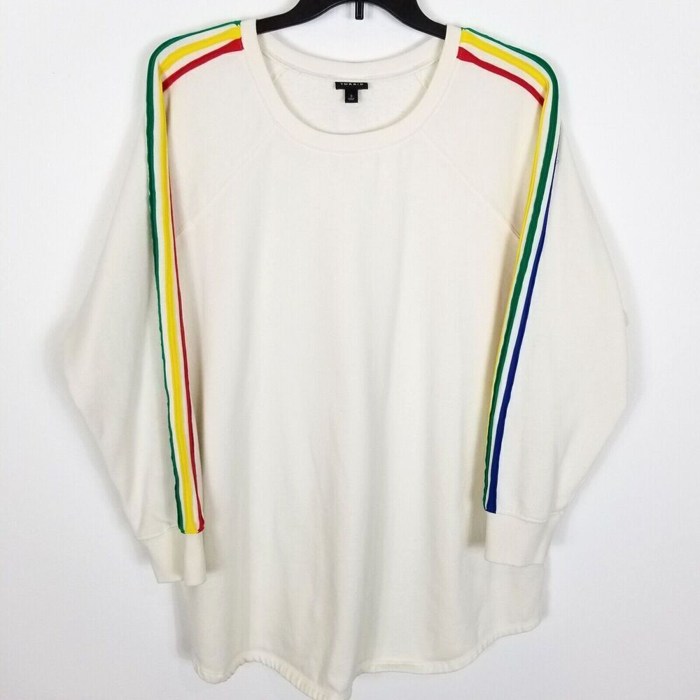Torrid Women Plus Tunic Sweatshirt Size 3X Cozy‎ Fleece Rainbow Ivory Pullover